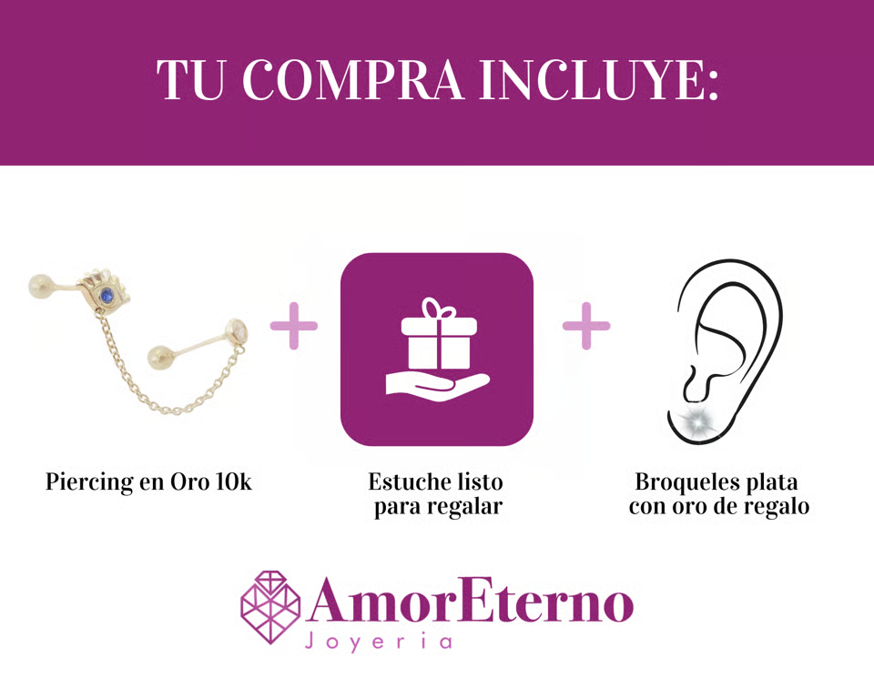 Amor Eterno- Piercing Ojo Bisel / Doble Perforación/oro 10k