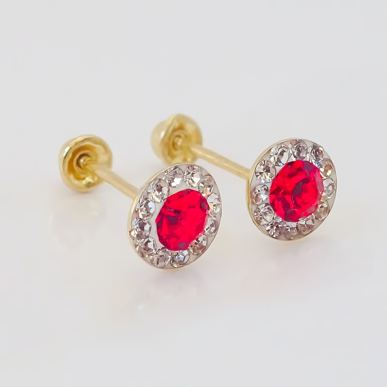 Amor Eterno - Broqueles Círculo Rojo Mini / Aretes Oro 10k