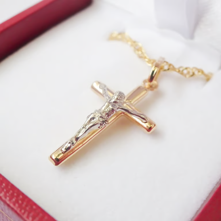 Amor Eterno - Dije Cruz Crucifijo / Cristo Oro 10k + Cadena de Regalo