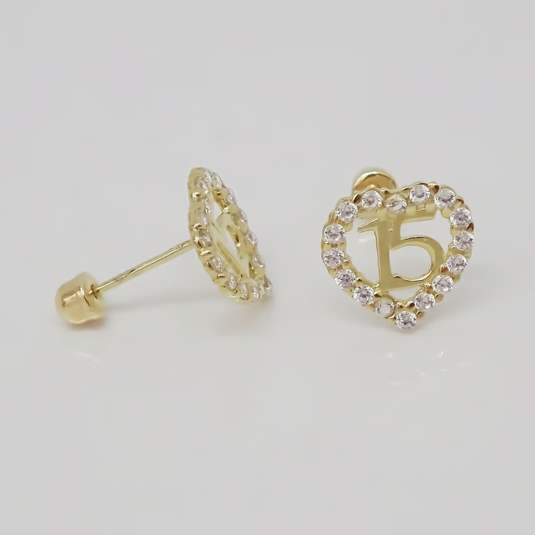 Amor Eterno - Broqueles / 15 Xv Años Corazón Aretes Oro 10k