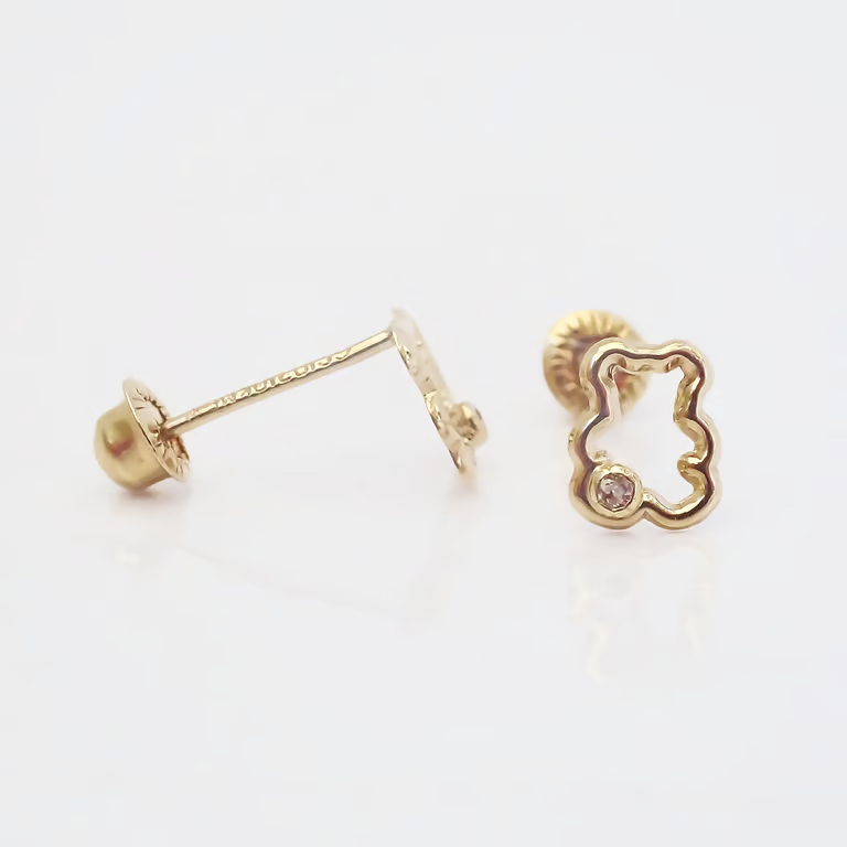Amor Eterno - Broqueles Siluet Osito Destello Aretes Oro 10k