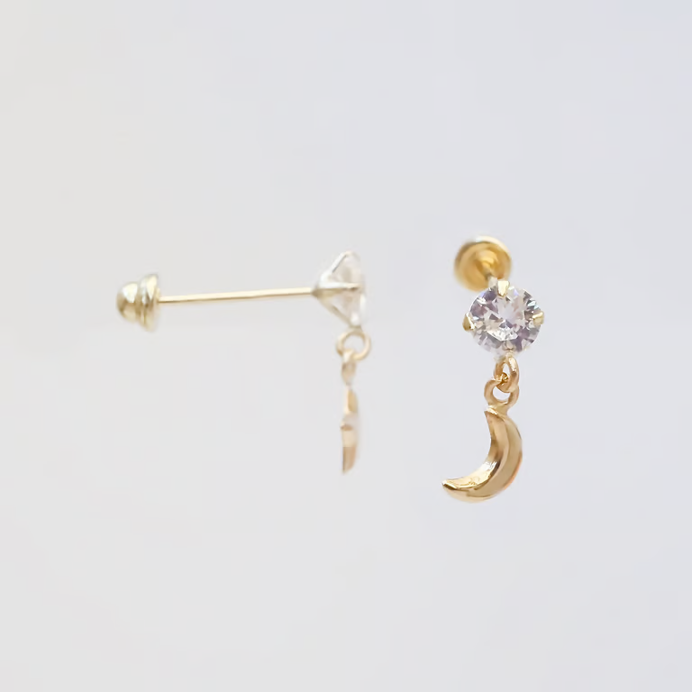 Amor Eterno - Broqueles Destello Luna Estrella Aretes 10k