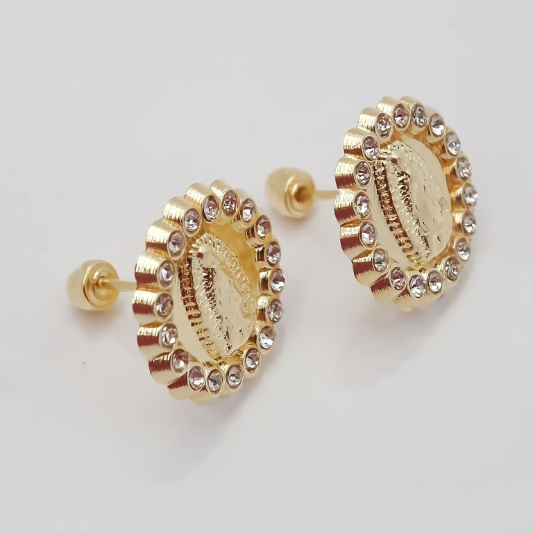 Amor Eterno - Broqueles Aretes Virgen Guadalupe 18p Oro 10k