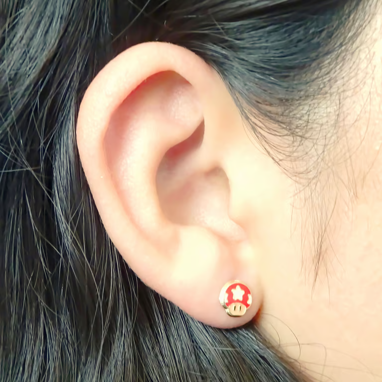 Amor Eterno - Broqueles Mario Bros / Aretes Oro 10k -Toad