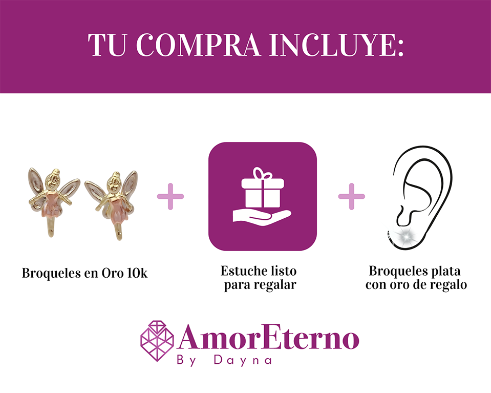 Amor Eterno - Broqueles Hada / Aretes Oro Sólido 10k