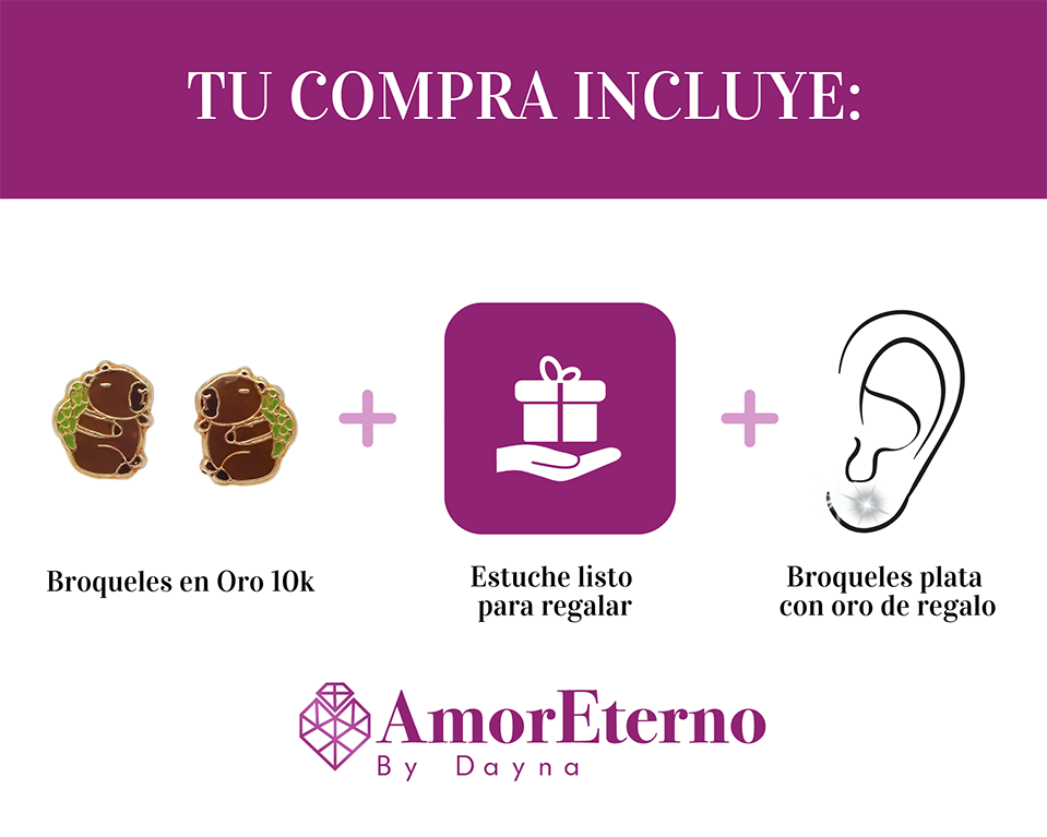 Amor Eterno - Broqueles / Capibara / Aretes Oro 10k