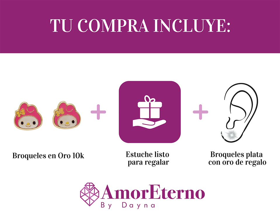 Amor Eterno - Broqueles / My Melody Carita / Aretes Oro 10k
