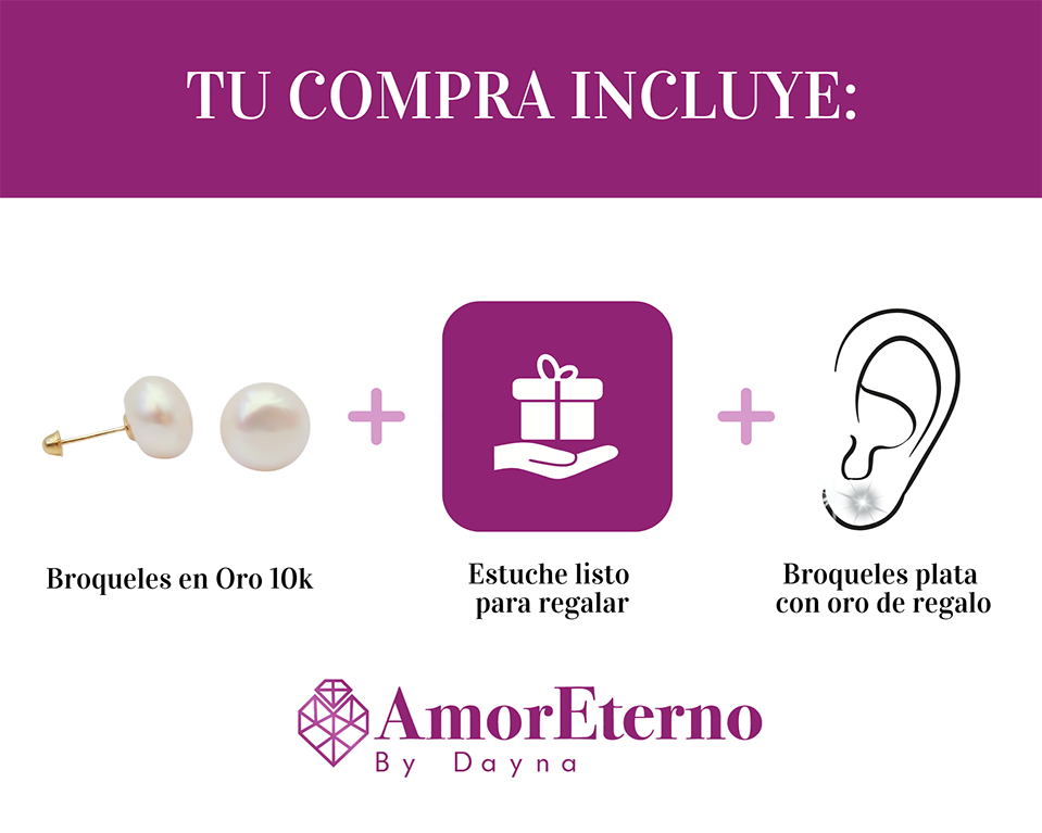 Amor Eterno - Broqueles Elegantes / Perla 9mm Aretes Oro 10k