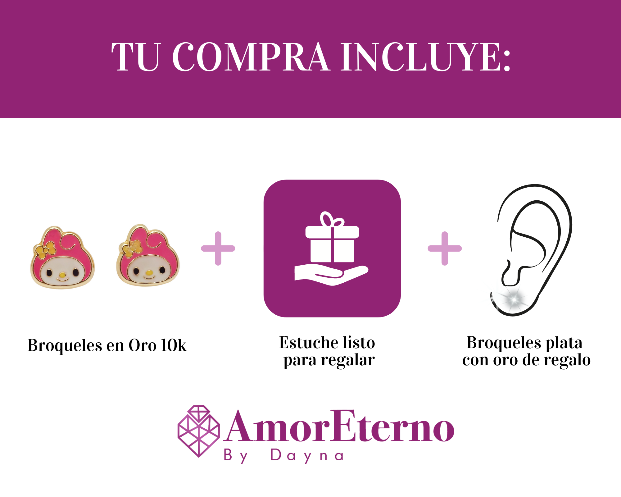 Amor Eterno - Broqueles / My Melody Carita / Aretes Oro 10k