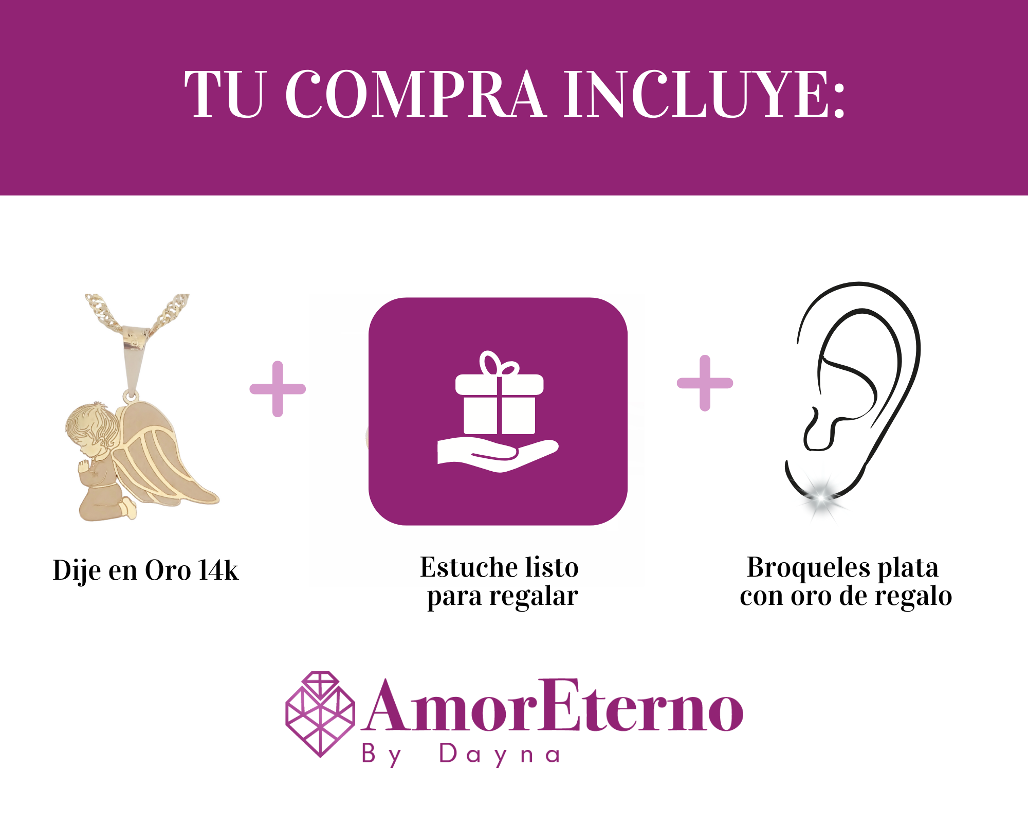 Amor Eterno - Dije Angel De La Guarda Oro Sólido 14k +cadena / Niño