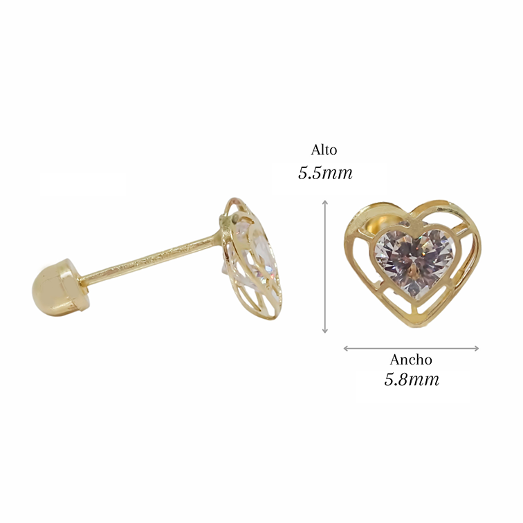 Amor Eterno - Broqueles Aretes / Corazón 3d Dama / Oro 10k