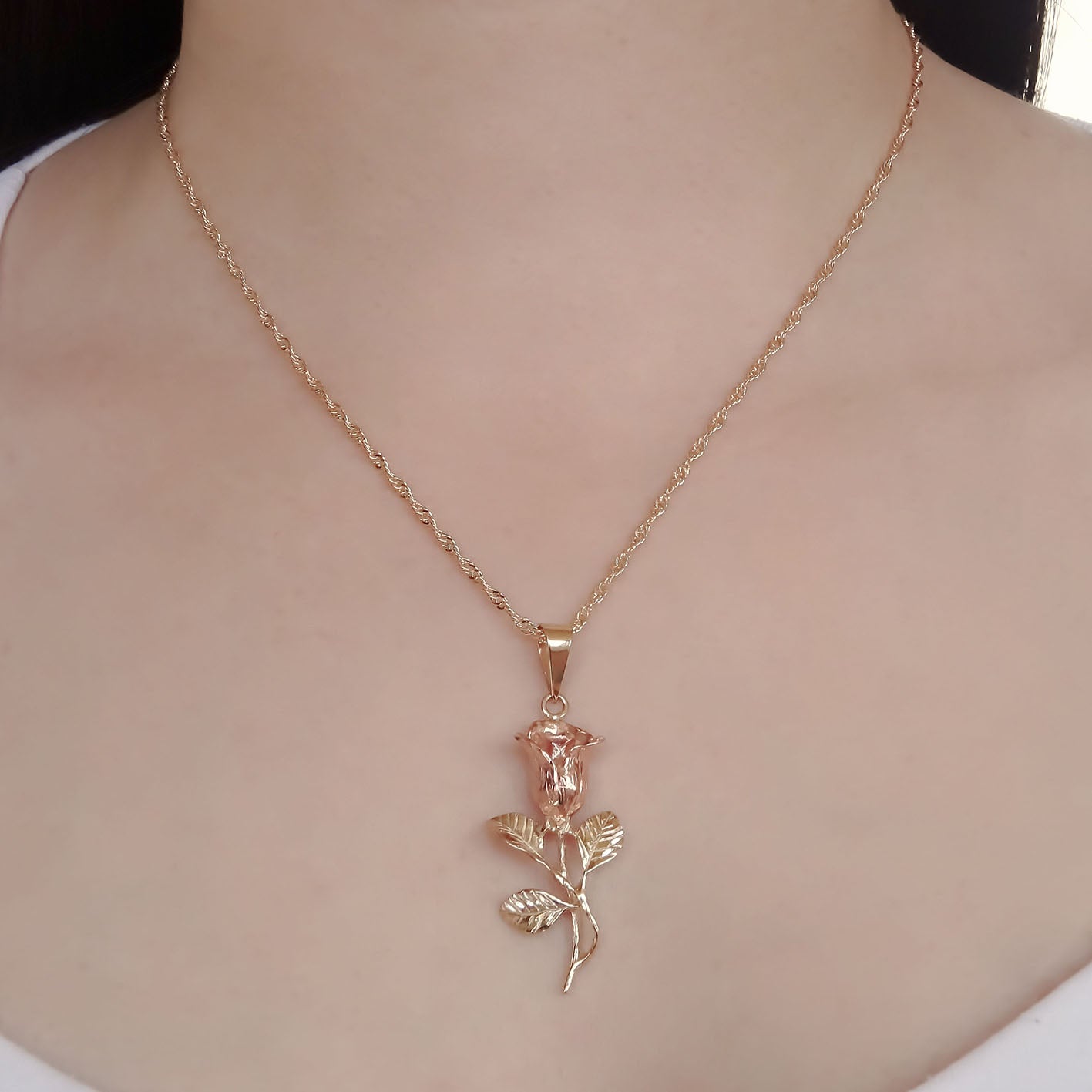 Amor Eterno - Dije Rosa Flor Grande Oro Sólido 10k + Cadena de Regalo