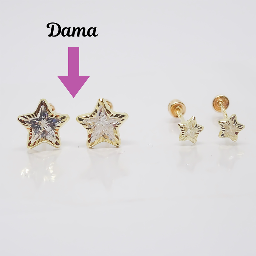 Amor Eterno - Broqueles / Estrella Facetada Dama Oro 10k