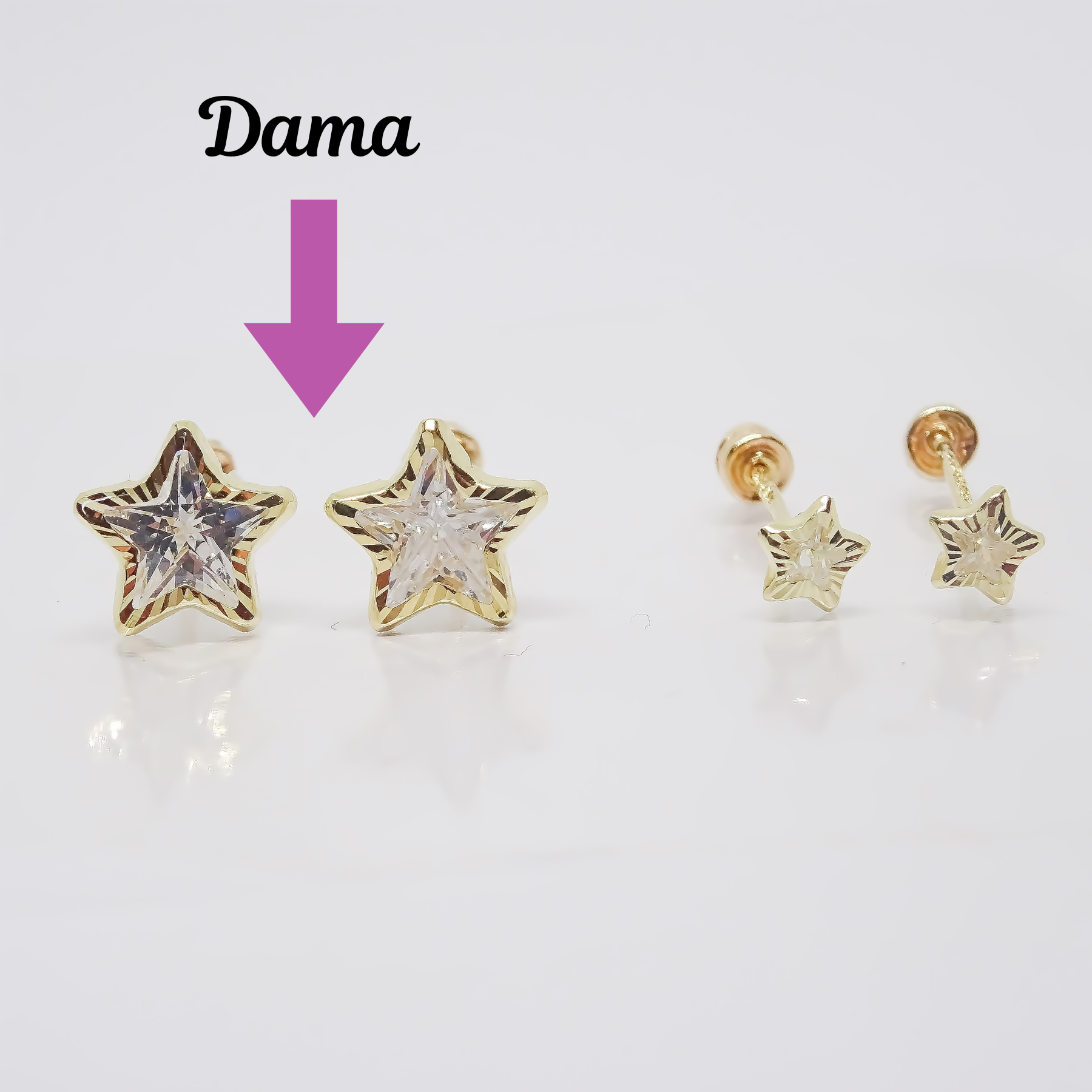 Amor Eterno - Broqueles / Estrella Facetada Dama Oro 10k