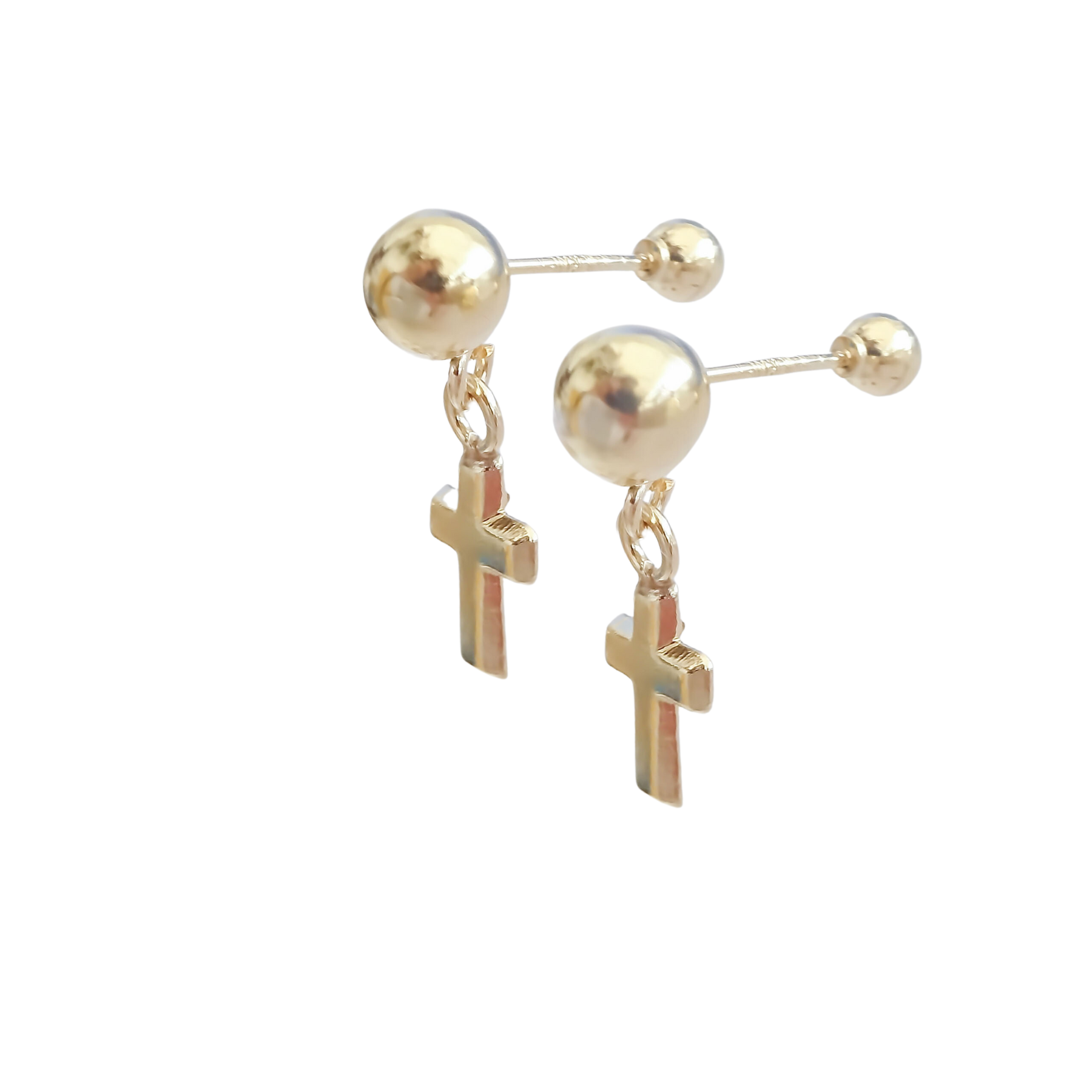 Amor Eterno - Broqueles / Dormilona Cruz Colgante / Oro 10k