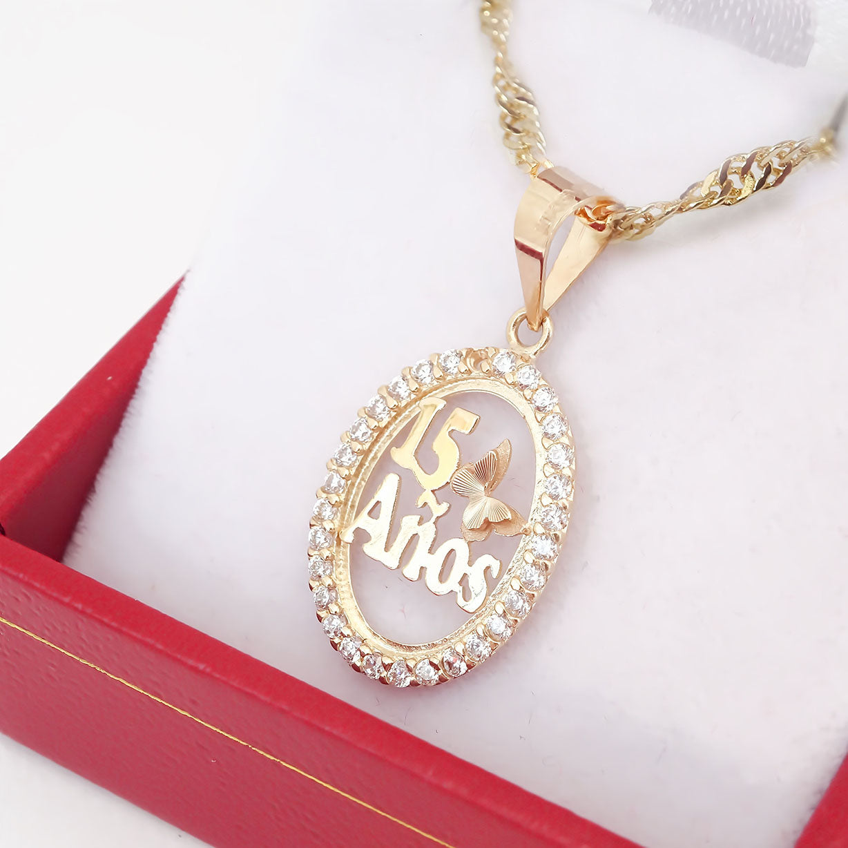 Amor Eterno - Dije Mariposas Xv Años Oro Sólido 10k