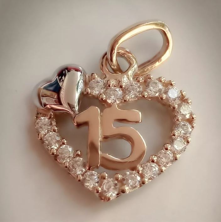 Amor Eterno - Xv Años / Dije+cadena / Corazón Oro 14k Solido