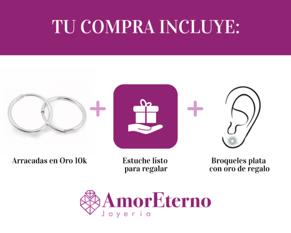 Amor Eterno - Arracadas / Piercing 1cm / Aretes / Oro 14k / Blanco - Imagen 8