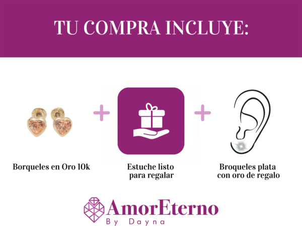 Amor Eterno - Broquel Corazón Bisel Mini Bebé Aretes Oro 10k - Golden - Imagen 8