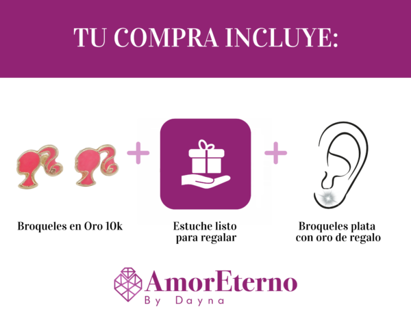 Amor Eterno - Broqueles Perfil Barbie / Aretes Oro 10k - Imagen 9