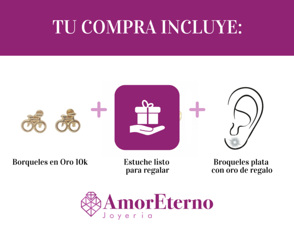 Amor Eterno - Broqueles Bicicleta Aretes / Oro 10k - Imagen 9