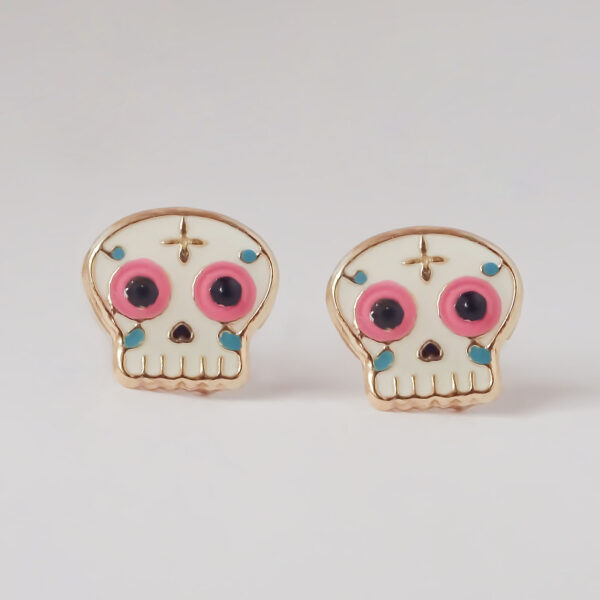 Amor Eterno - Broqueles Calavera / Día De Muertos Oro 10K - Imagen 4