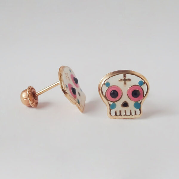 Amor Eterno - Broqueles Calavera / Día De Muertos Oro 10K - Imagen 6