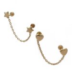 Amor Eterno - 2 Broquel Aretes Cadena Estrella - Corazón / 10k