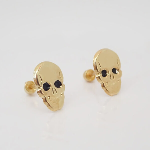 Amor Eterno - Broqueles Cráneo Calavera / Aretes / Oro 10k - Imagen 4