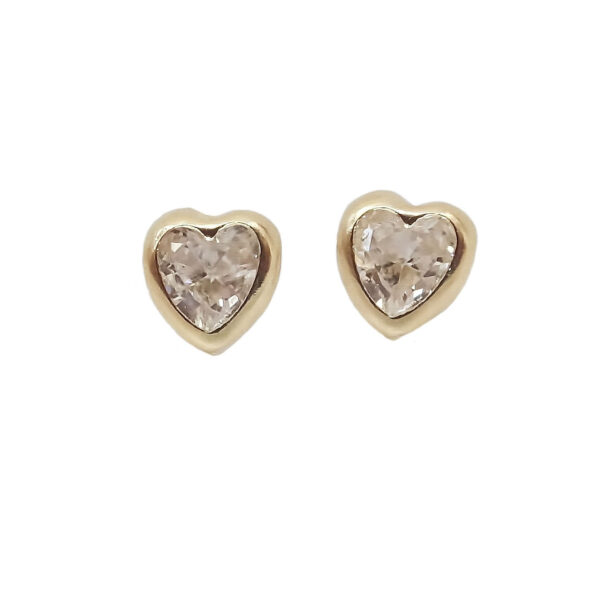 Amor Eterno - Broquel Corazón Bisel Mini Bebé Aretes Oro 10k / Transparente