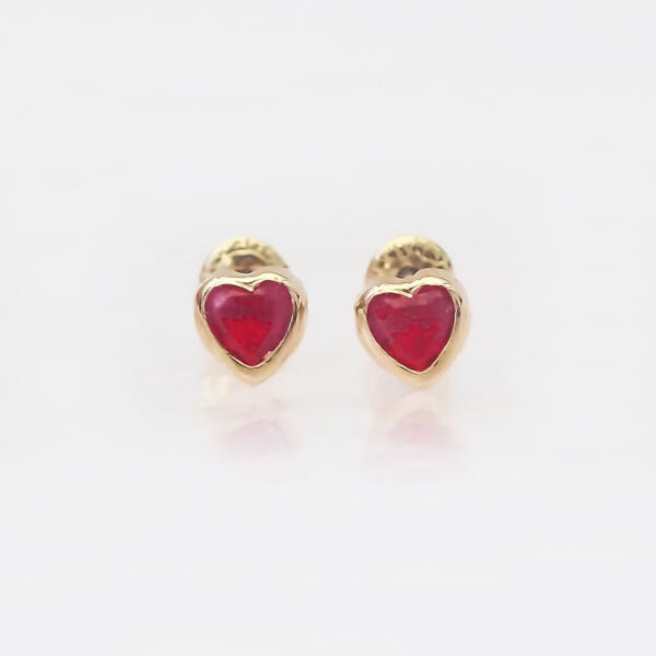 Amor Eterno - Broquel Corazón Bisel Mini Bebé Aretes Oro 10k - Rojo - Imagen 5