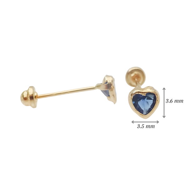 Amor Eterno - Broquel Corazón Bisel Mini Bebé Aretes Oro 10k - Azul - Imagen 2