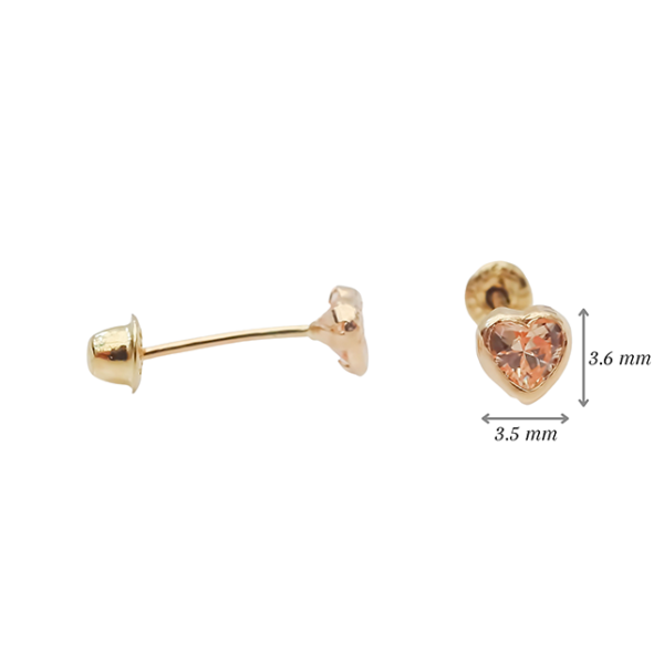 Amor Eterno - Broquel Corazón Bisel Mini Bebé Aretes Oro 10k - Golden - Imagen 2