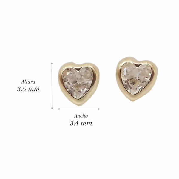 Amor Eterno - Broquel Corazón Bisel Mini Bebé Aretes Oro 10k / Transparente - Imagen 2