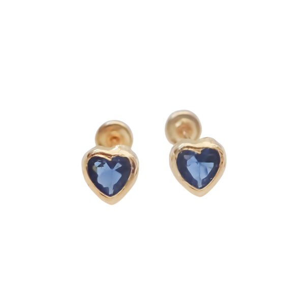 Amor Eterno - Broquel Corazón Bisel Mini Bebé Aretes Oro 10k - Azul