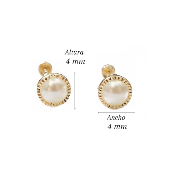 Amor Eterno - Broqueles Perla Facetada Mini Aretes Oro 10k - Imagen 2