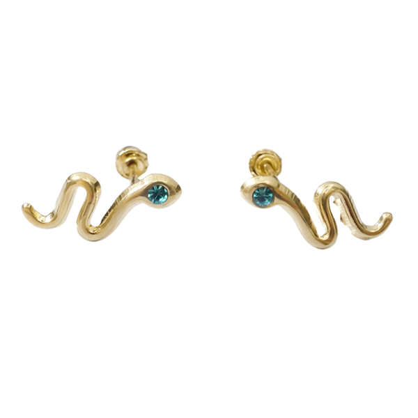 Amor Eterno - Broqueles Serpiente Vibora / Aretes / Oro 10k / Verde