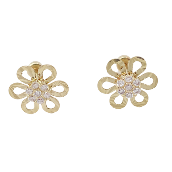 Amor Eterno- Broqueles Flor Diamante Facetada Aretes Oro 10k