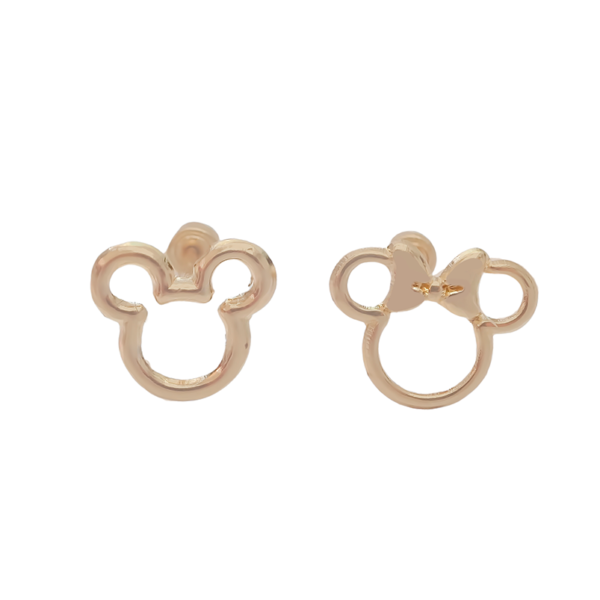 Amor Eterno - Broqueles Disney Silueta Mickey - Minnie Aretes / Oro 10k