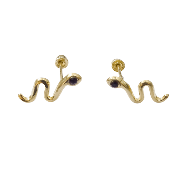 Amor Eterno - Broqueles Serpiente Vibora / Aretes / Oro 10k / Negro