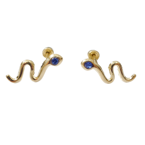 Amor Eterno - Broqueles Serpiente Vibora / Aretes / Oro 10k / Azul