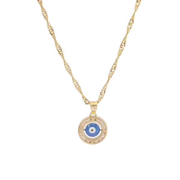 Amor Eterno - Dije / Protección Ojo Turco Oro 10k + Cadena de Regalo / Azul