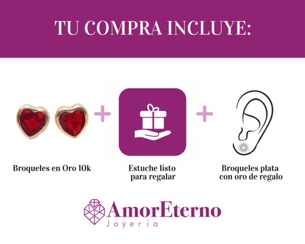 Amor Eterno - Broquel Corazón Bisel #5 / Aretes Oro 10k - Imagen 10