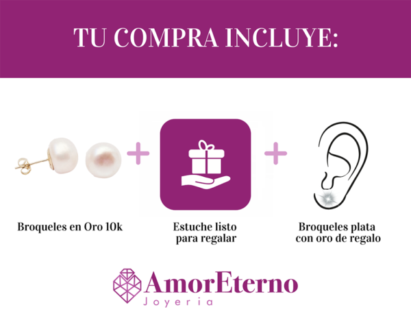 Amor Eterno - Broqueles Elegantes / Perla 9mm Aretes Oro 10k - Imagen 8