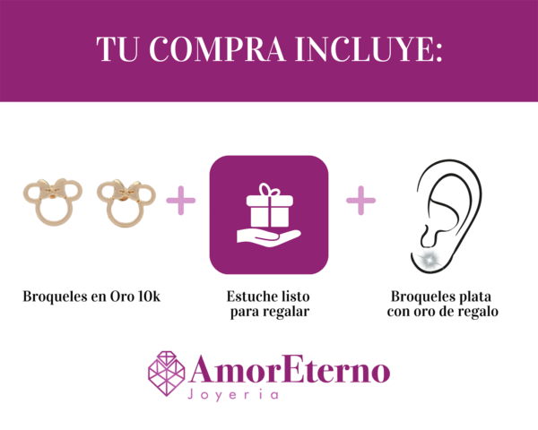 Amor Eterno - Broqueles Disney Silueta Minnie Aretes / Oro 10k - Imagen 9