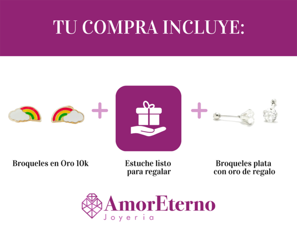 Amor Eterno - Broqueles Deluxe Arcoiris / Aretes / Oro 10k - Imagen 8