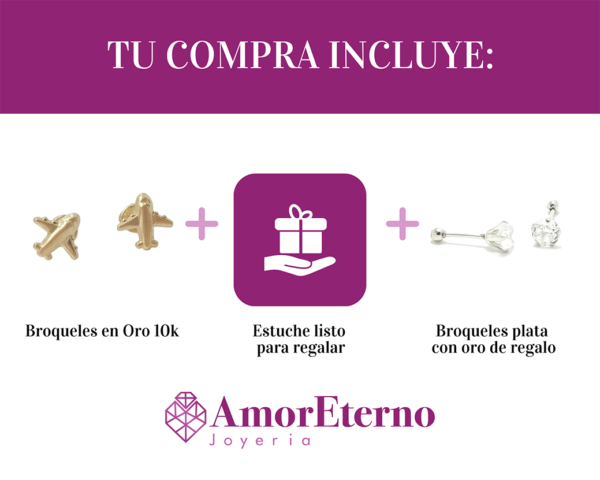 Amor Eterno - Broqueles Deluxe Avión Viaje Aretes / Oro 10k - Imagen 9