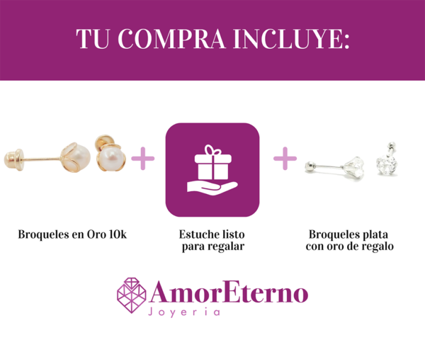 Amor Eterno - Broqueles Deluxe Perla Flor / Aretes / Oro 10k - Imagen 7