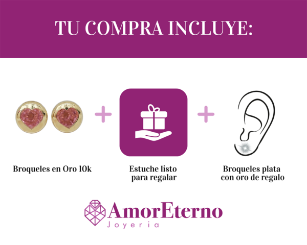 Amor Eterno - Broqueles Bisel Corazón / Aretes / Oro 10k / Rosa - Imagen 9