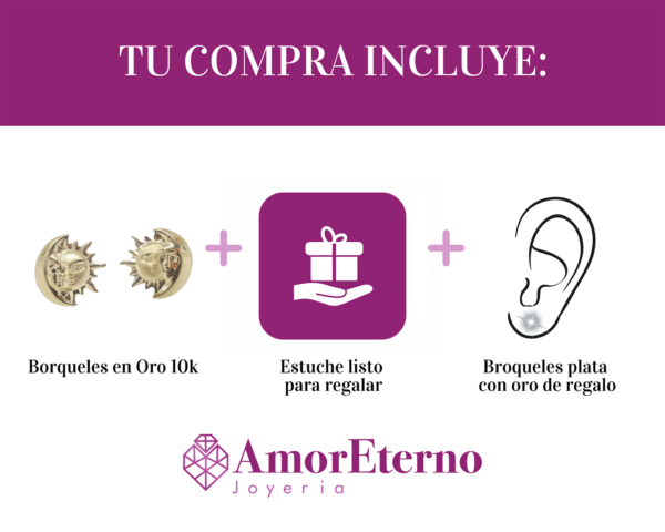 Amor Eterno - Broqueles Eclipse / Aretes / Oro 10k - Imagen 8